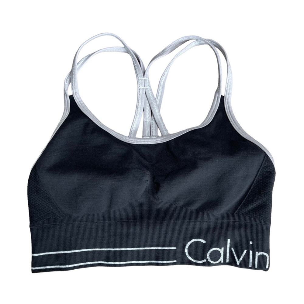 CALVIN KLEIN PERFORMANCE Black White Strappy Sports Bra Women’s Size Small